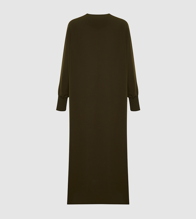 Solid Zip-Through Woven Abaya