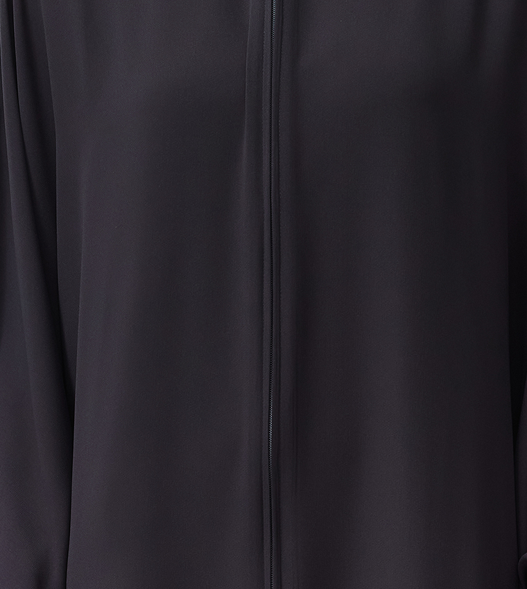 Solid Zip-Through Woven Abaya