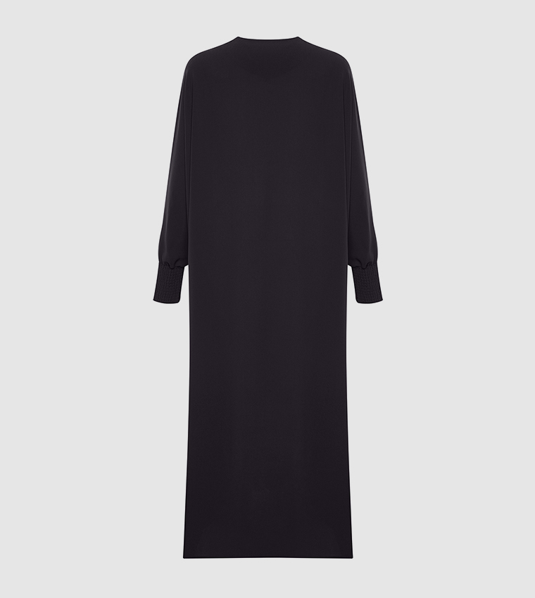 Solid Zip-Through Woven Abaya