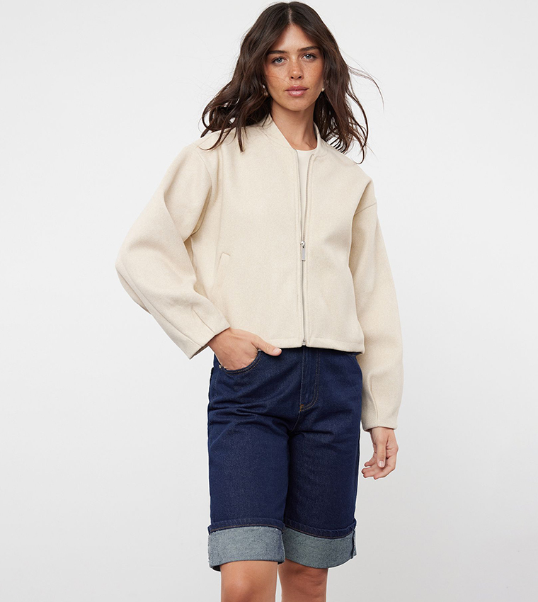 Zippered Stand Collar Jacket