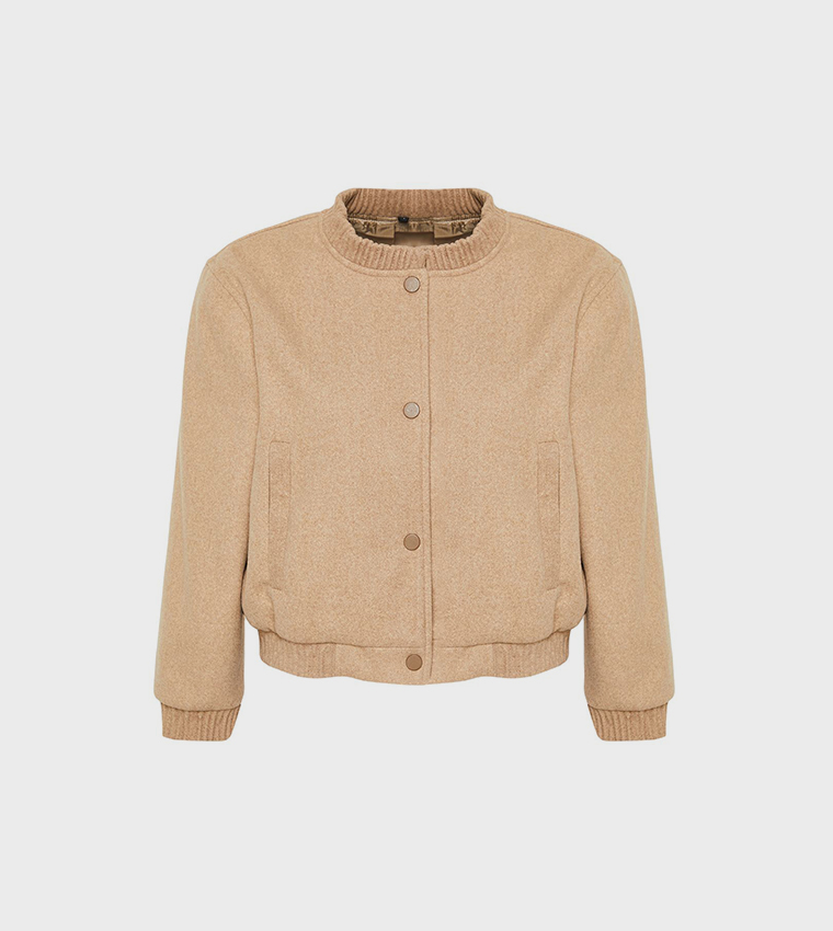 Textured Long Sleeves Bomber Jacket