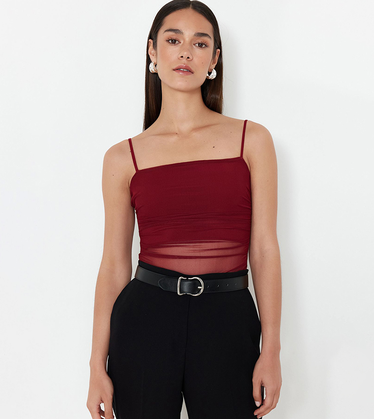 Tulle Detail Strappy Bodysuit Top