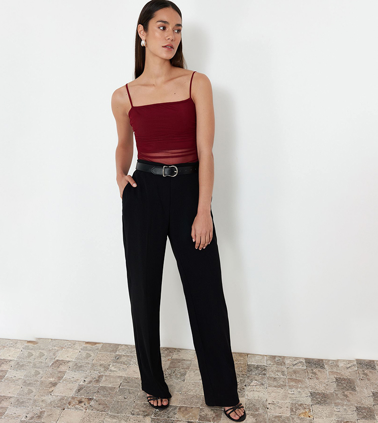 Tulle Detail Strappy Bodysuit Top