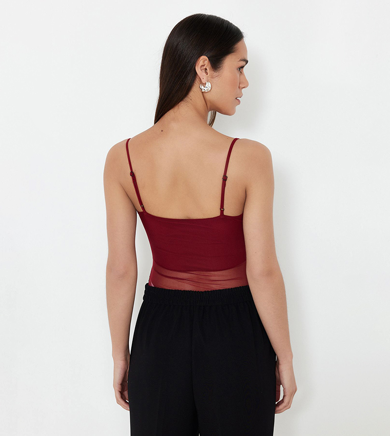 Tulle Detail Strappy Bodysuit Top