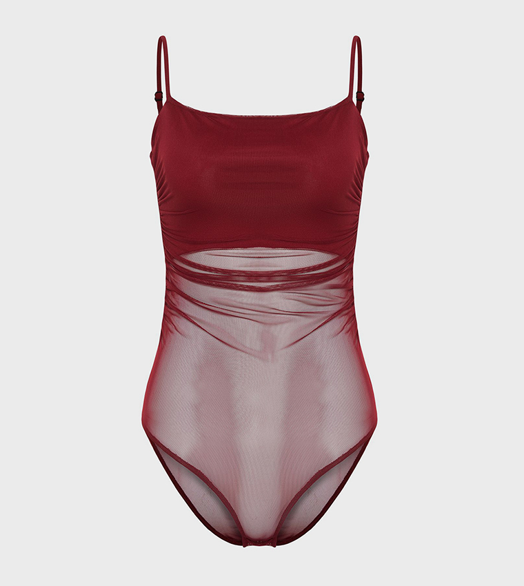 Tulle Detail Strappy Bodysuit Top
