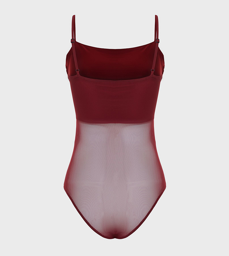 Tulle Detail Strappy Bodysuit Top
