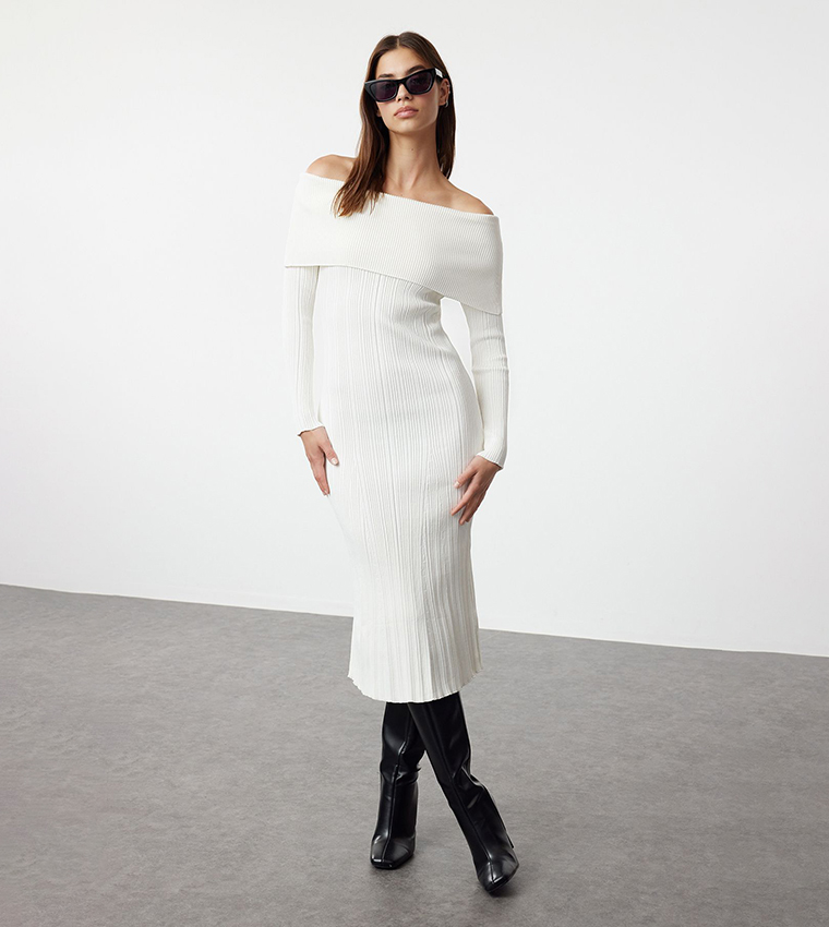 Knitted sweater dress off the shoulder hotsell