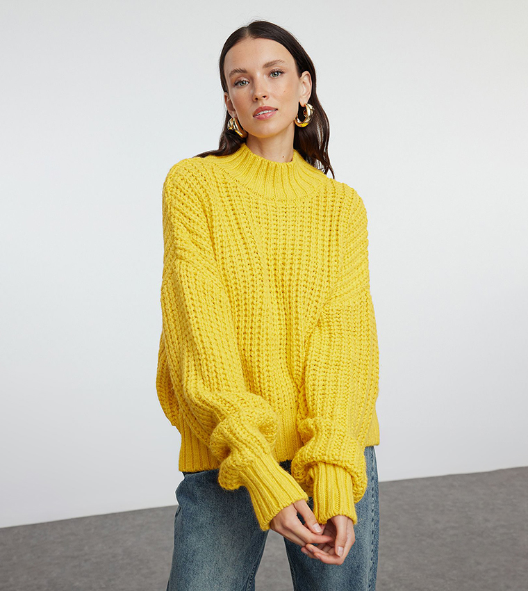 Buy Trendyol High Neck Oversized Sweater In Yellow 6thStreet UAE