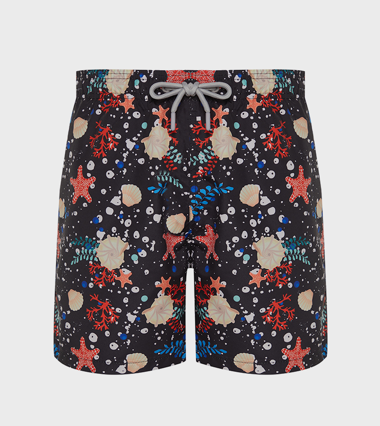 Printed Drawstring Waist Swim Shorts