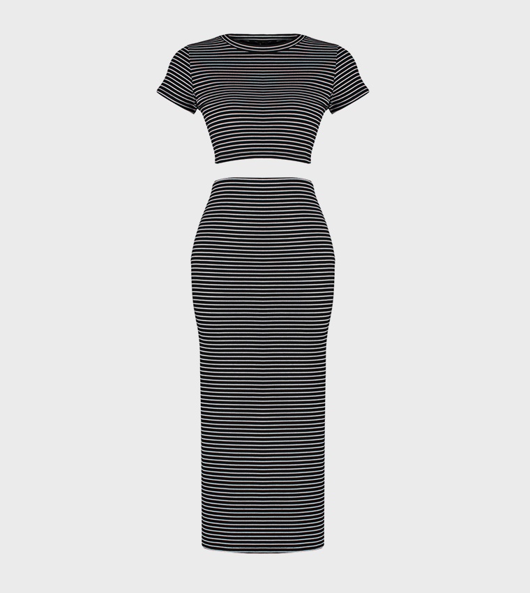 Striped Crop Top and Skirt Set
