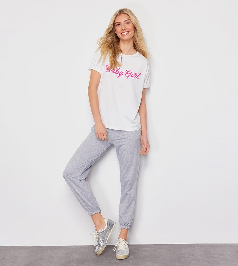 Slogan Printed T-Shirt and Jogger Set