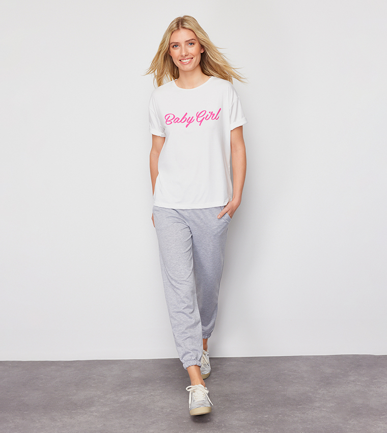 Slogan Printed T-Shirt and Jogger Set