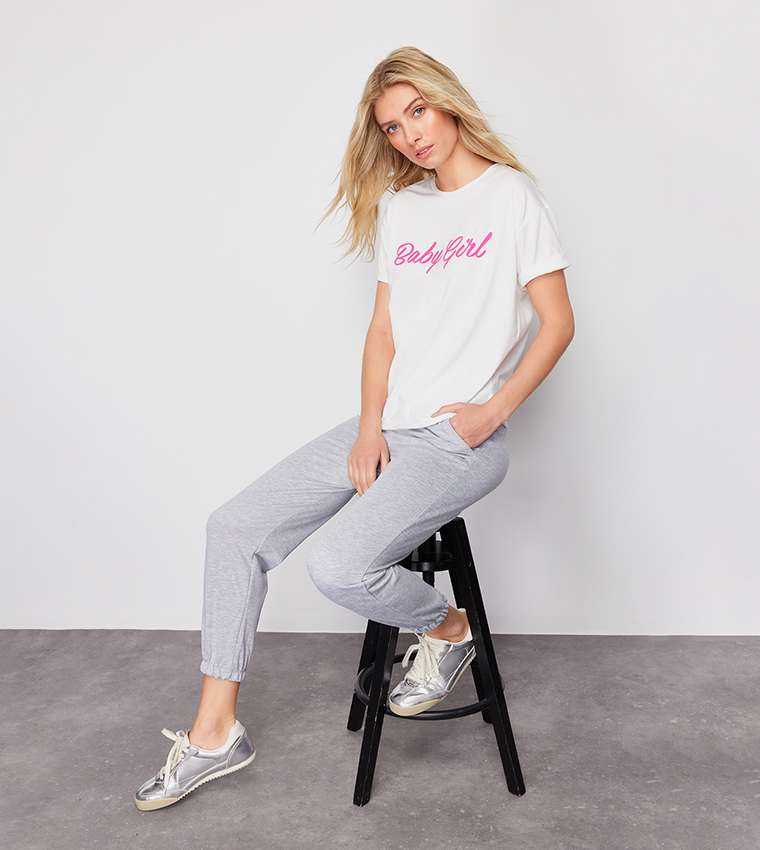 Slogan Printed T-Shirt and Jogger Set