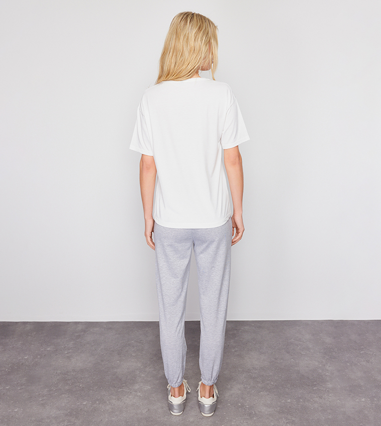 Slogan Printed T-Shirt and Jogger Set