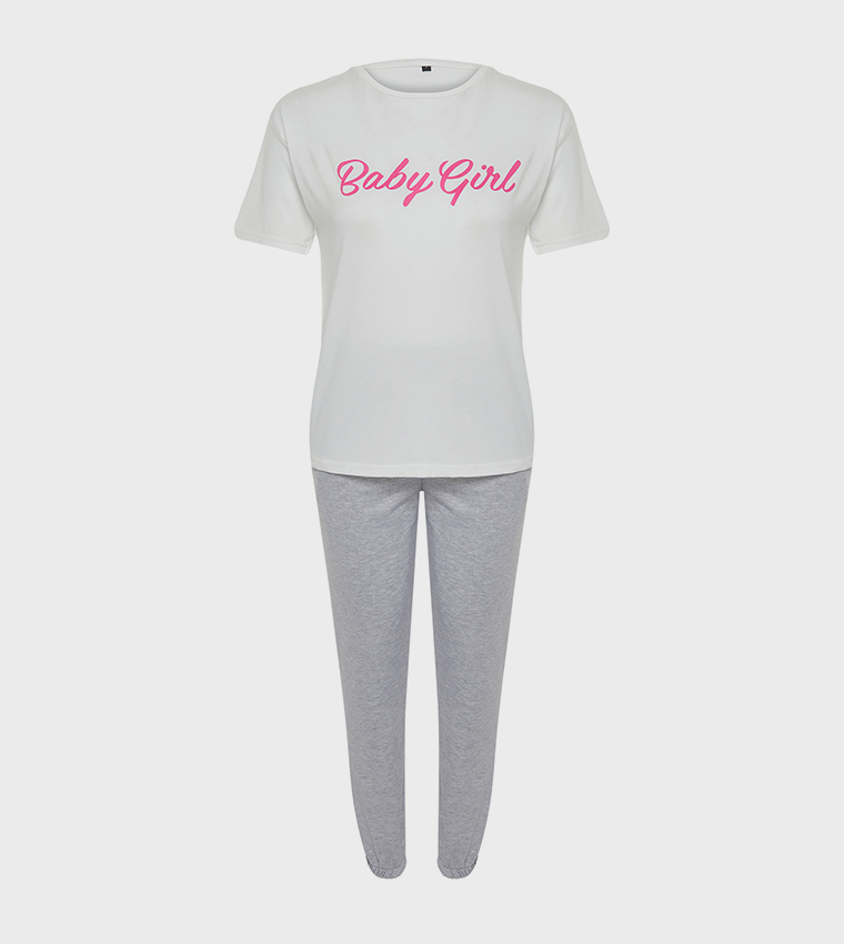 Slogan Printed T-Shirt and Jogger Set