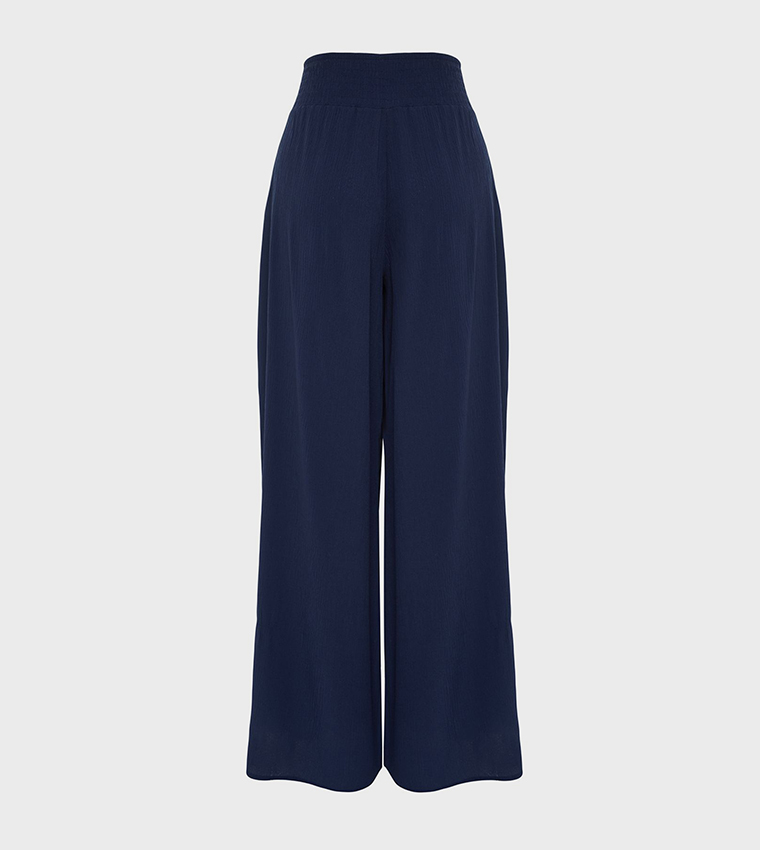 Solid Elastic Palazzo Pants