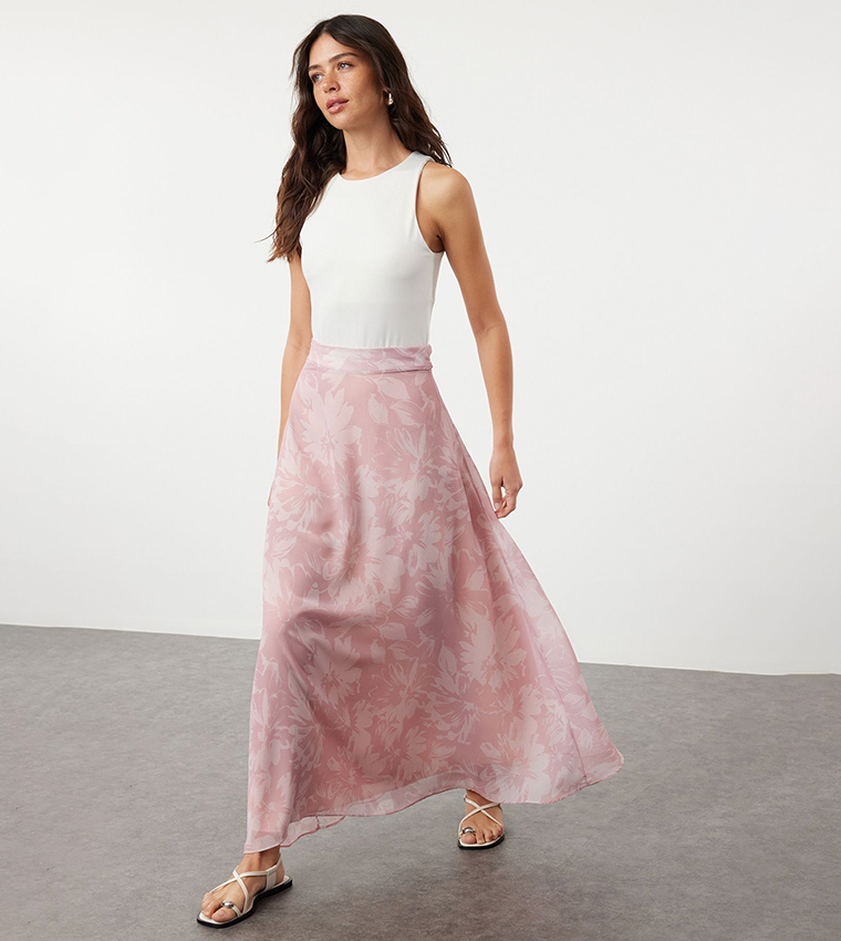 Buy Trendyol Patterned Flared Chiffon Maxi Skirt In Pink 6thStreet Bahrain