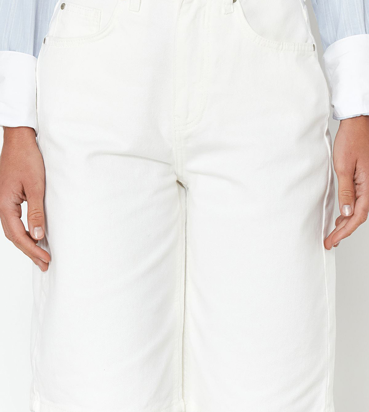 High Waist Denim Bermuda