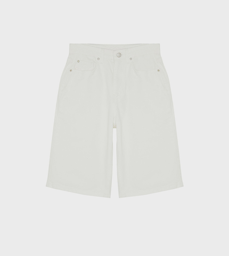 High Waist Denim Bermuda