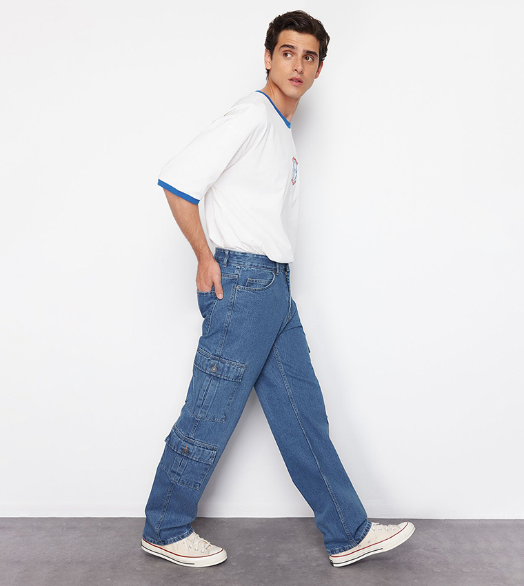 Washed Straight Fit Cargo Jeans