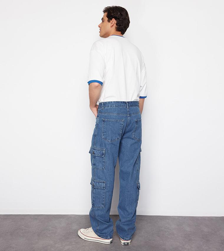 Washed Straight Fit Cargo Jeans