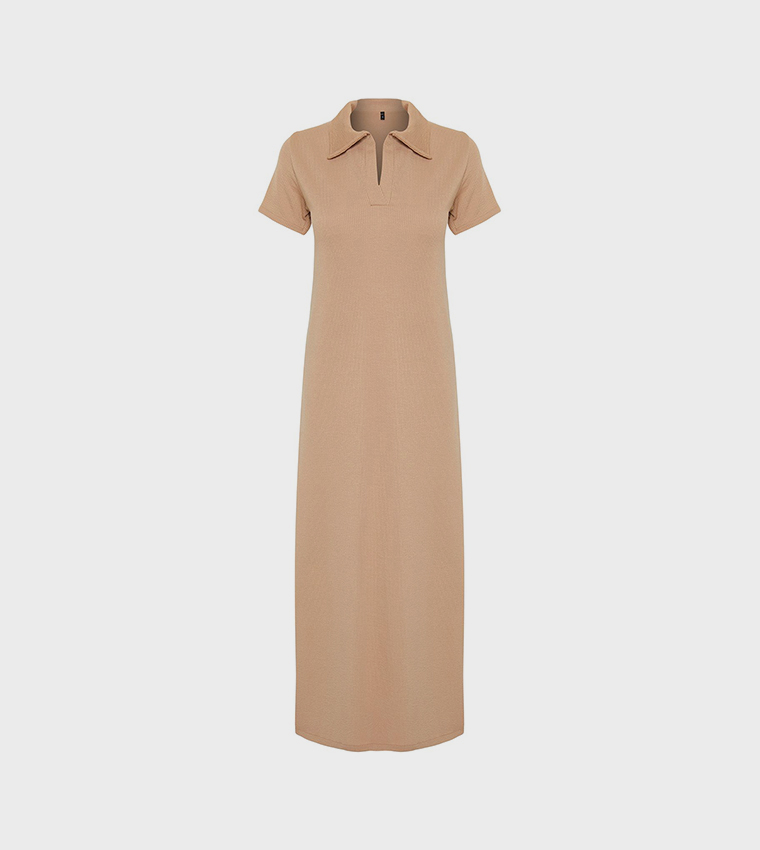 Solid Short Sleeves Shift Midi Dress