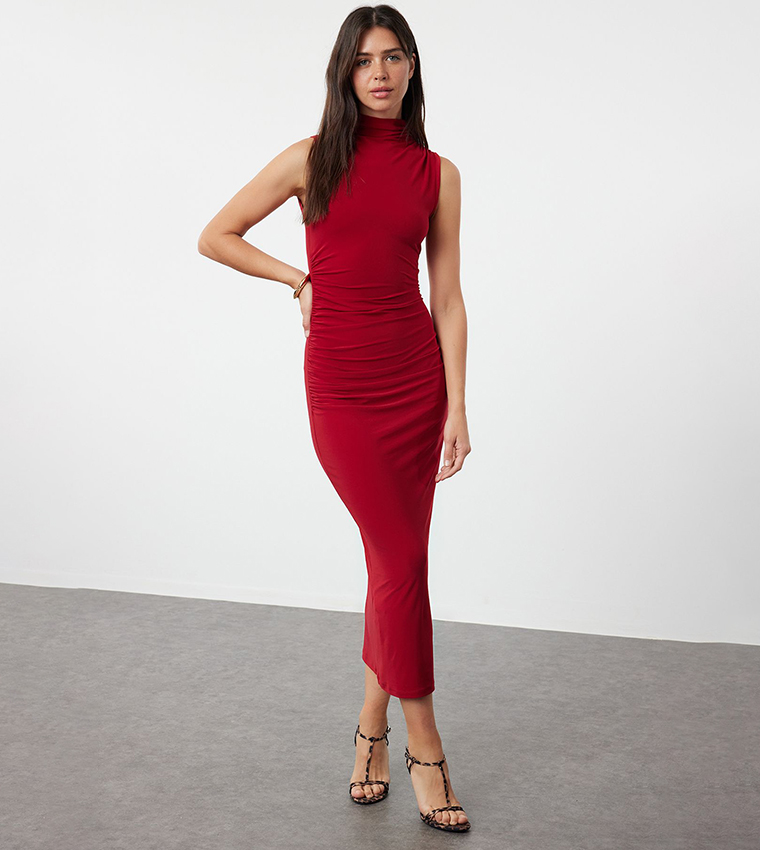 red high neck bodycon dress Gamiss