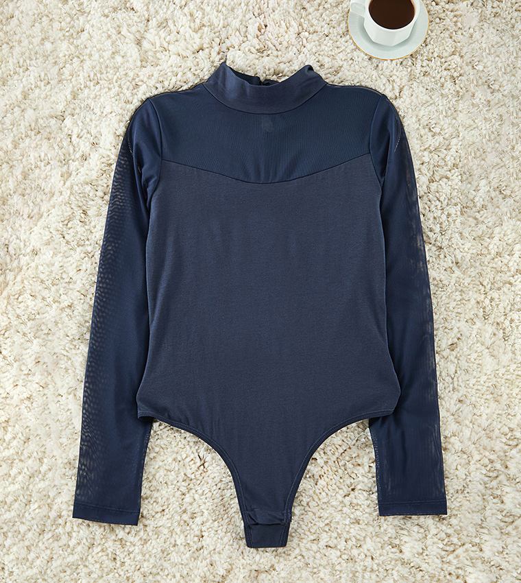 Navy blue long sleeve bodysuit on sale