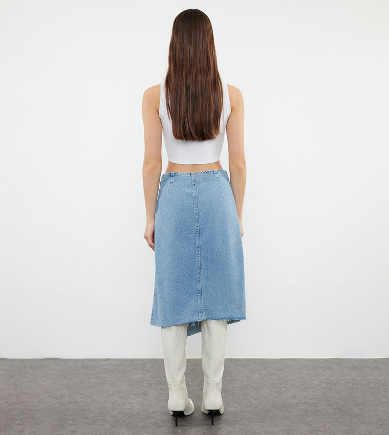 Buy Trendyol Washed Wrap Denim Skirt In Blue 6thStreet Bahrain