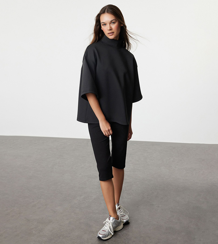 Buy Trendyol Mock Neck Oversized Sweatshirt In Black | 6thStreet UAE