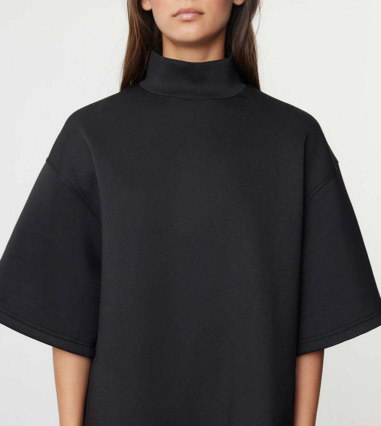 Buy Trendyol Mock Neck Oversized Sweatshirt In Black | 6thStreet UAE