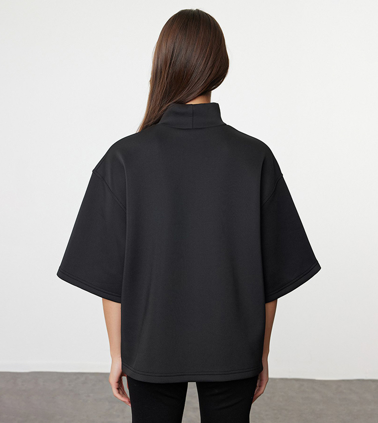 Buy Trendyol Mock Neck Oversized Sweatshirt In Black | 6thStreet UAE