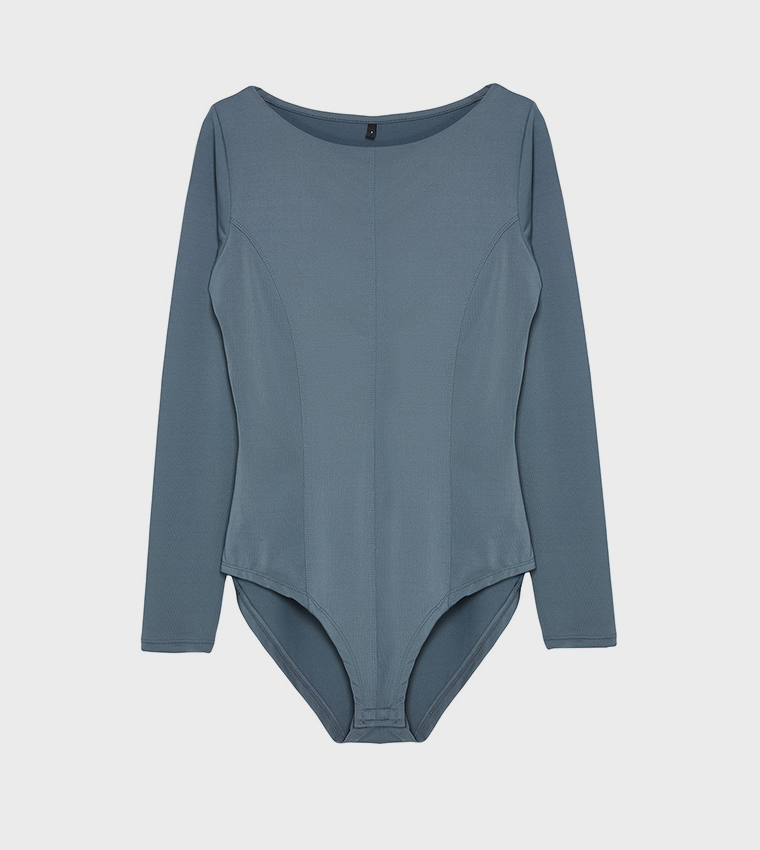 Buy Trendyol Solid Long Sleeves Bodysuit Top In Grey 6thStreet UAE