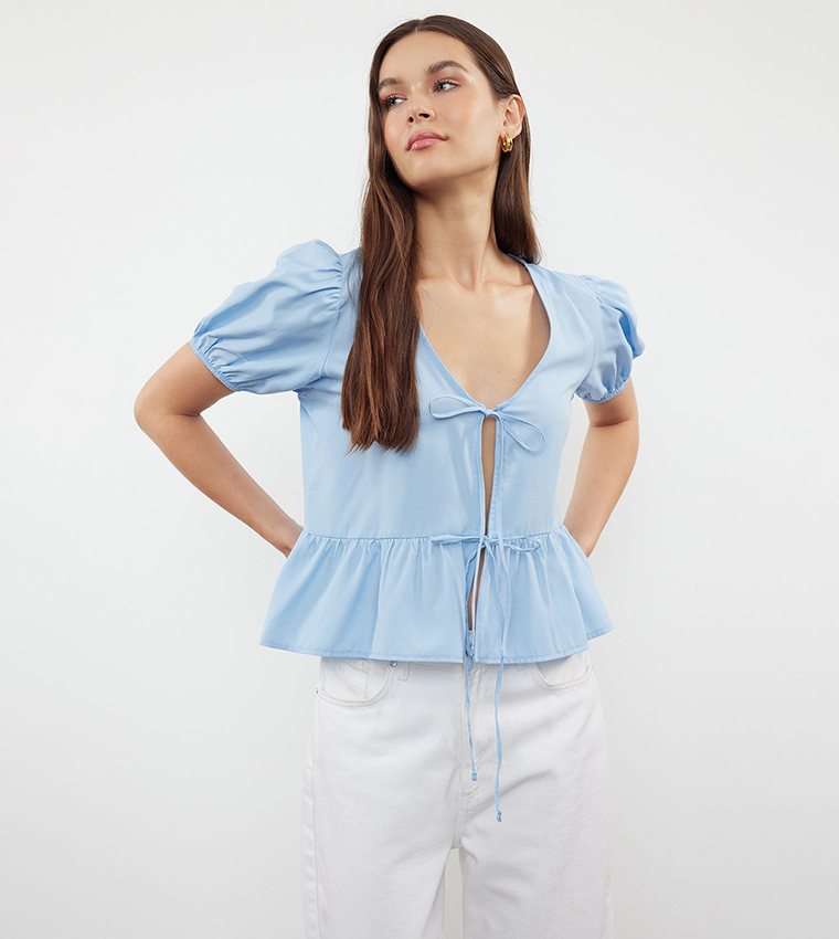 Short Sleeves Tie Crop Shirt