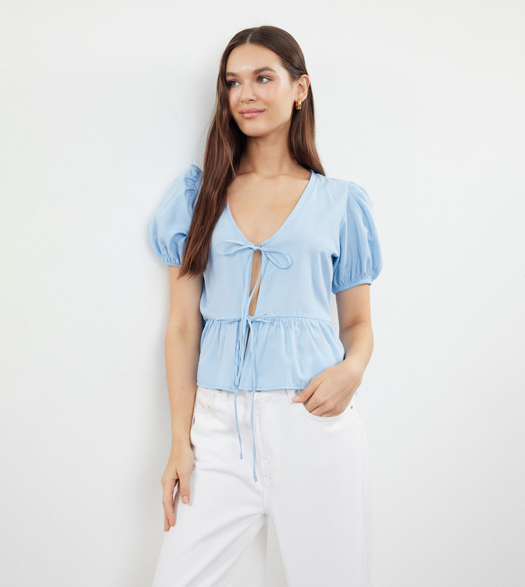 Short Sleeves Tie Crop Shirt