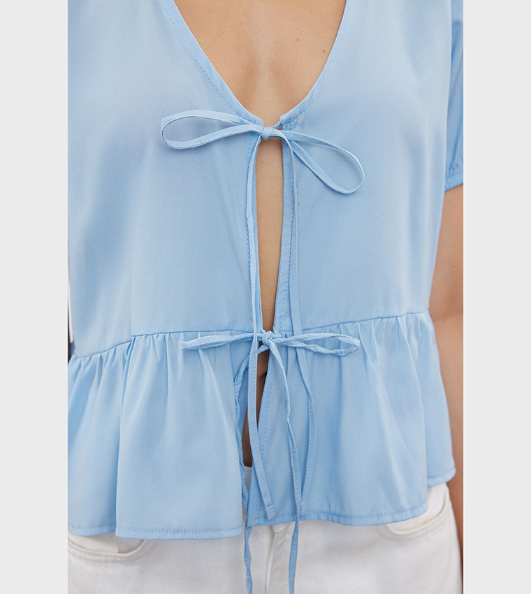 Short Sleeves Tie Crop Shirt