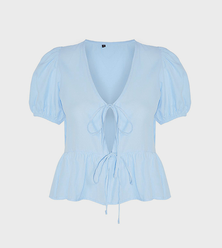 Short Sleeves Tie Crop Shirt