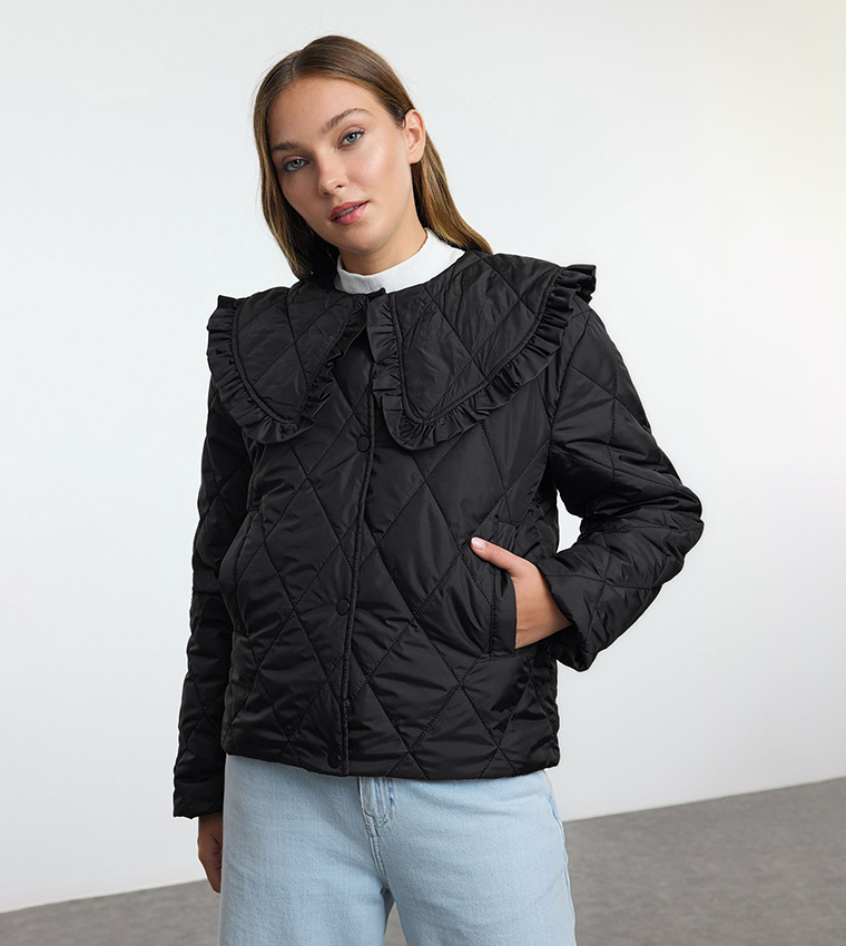 Buy Trendyol Quilted Peter Pan Collar Jacket In Black
