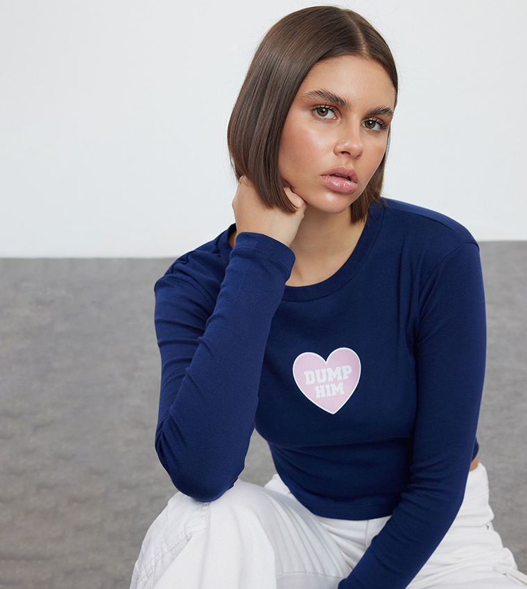 Printed Long Sleeves Crop T-Shirt