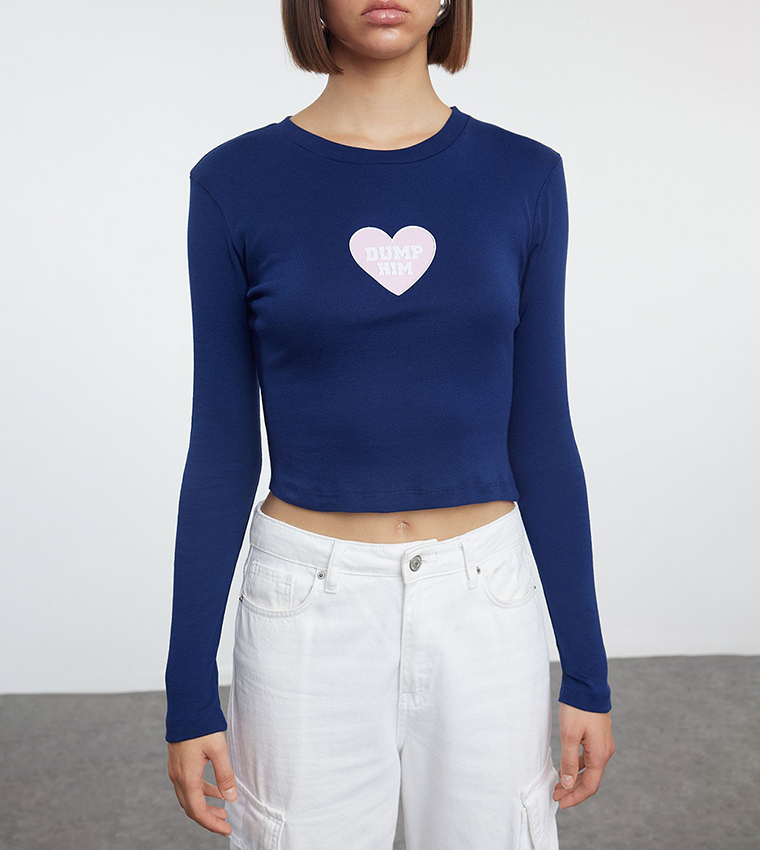 Printed Long Sleeves Crop T-Shirt