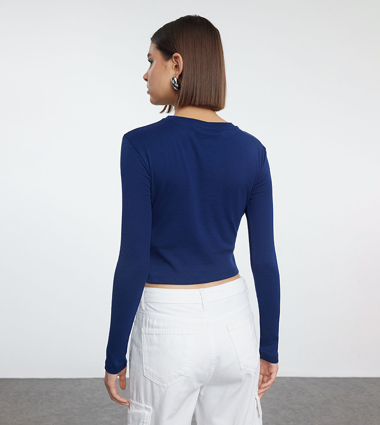 Printed Long Sleeves Crop T-Shirt