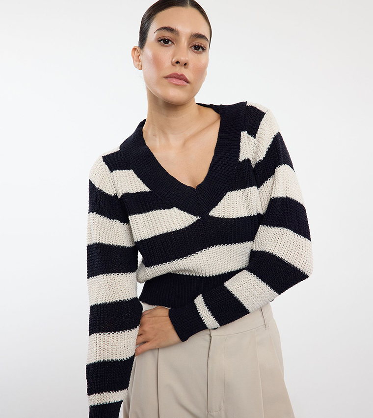 Old Navy Waffle Waffle Knit Top Women Womens Sweaters Navy Cropped