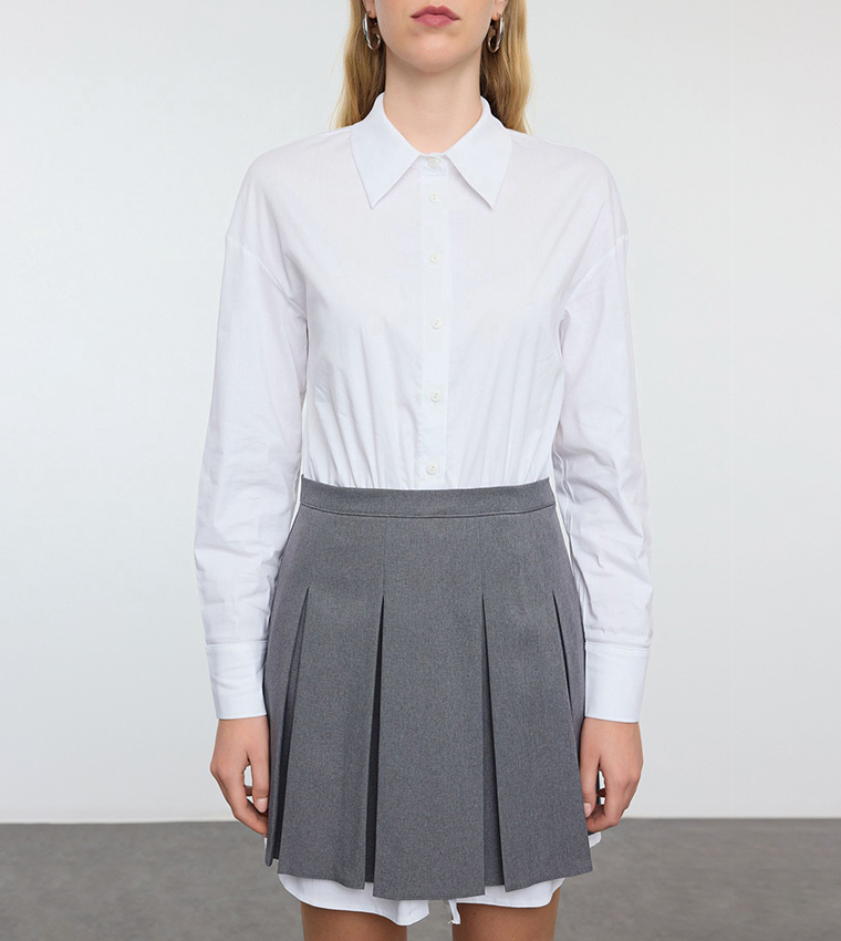 Buy Trendyol Solid Pleated Mini Shirt Dress In Multiple Colors