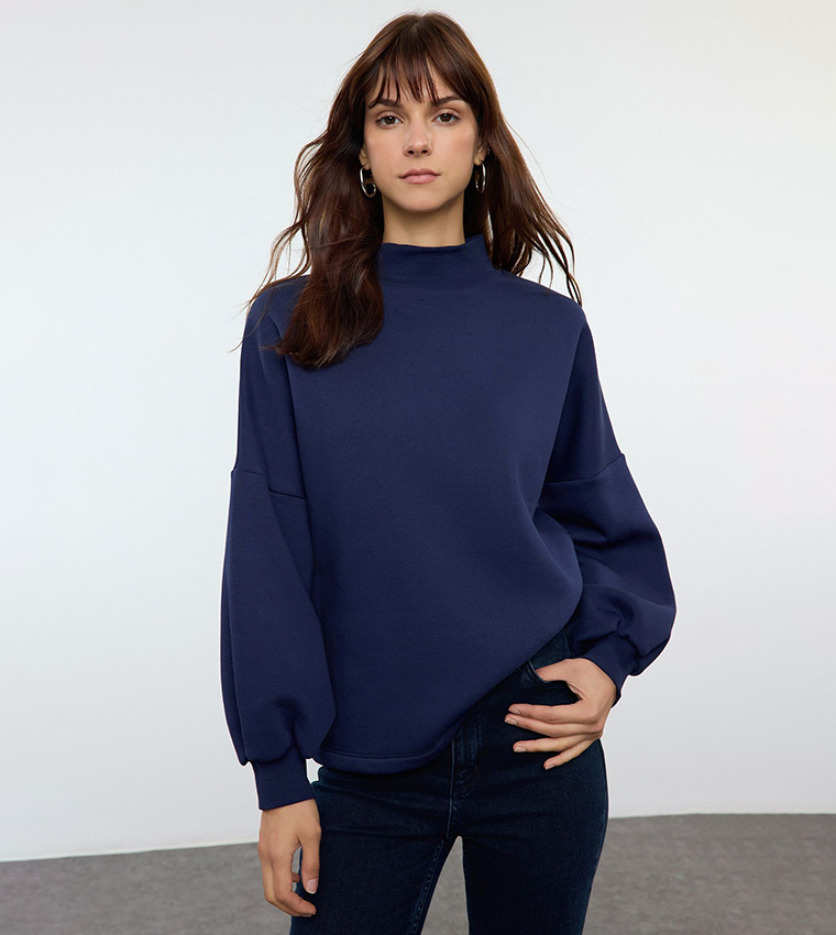 Solid High Neck Oversized Sweatshirt