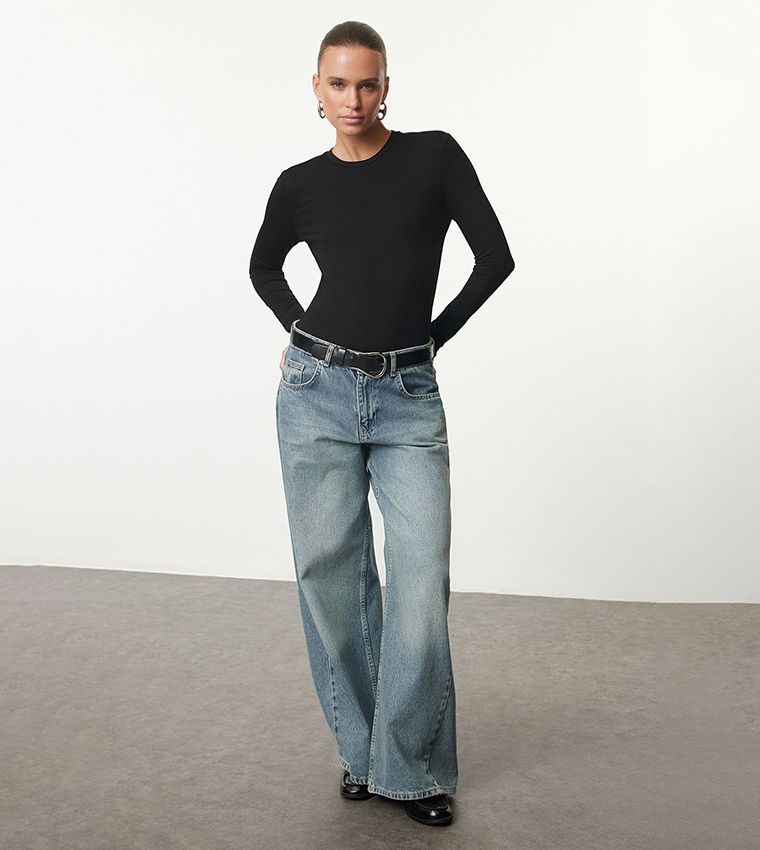 Solid Crew Neck Bodysuit Top