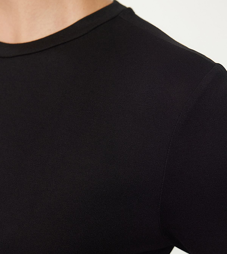 Solid Crew Neck Bodysuit Top