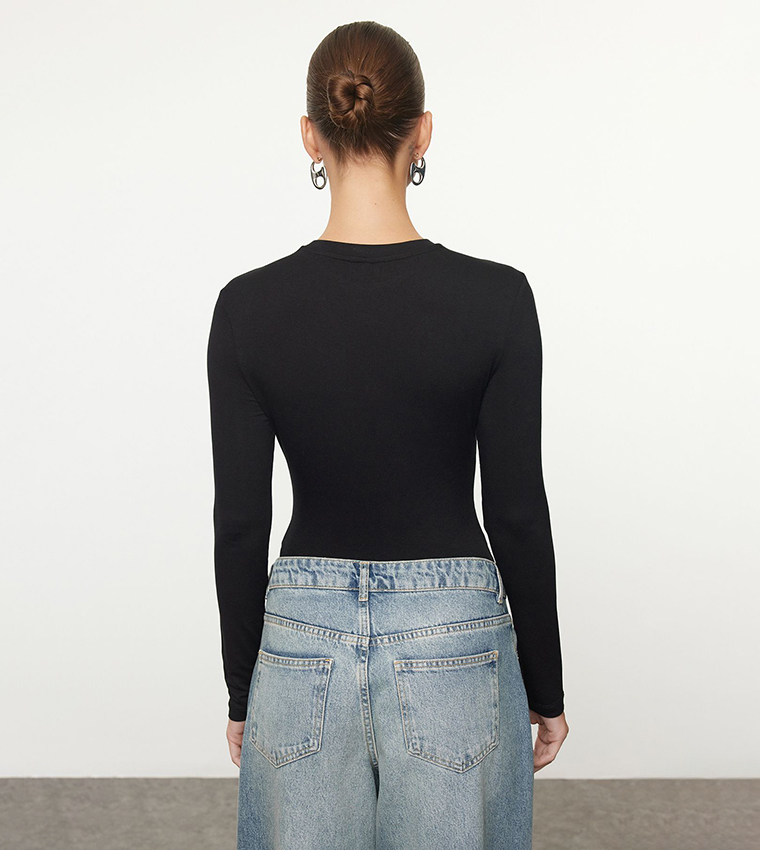 Solid Crew Neck Bodysuit Top
