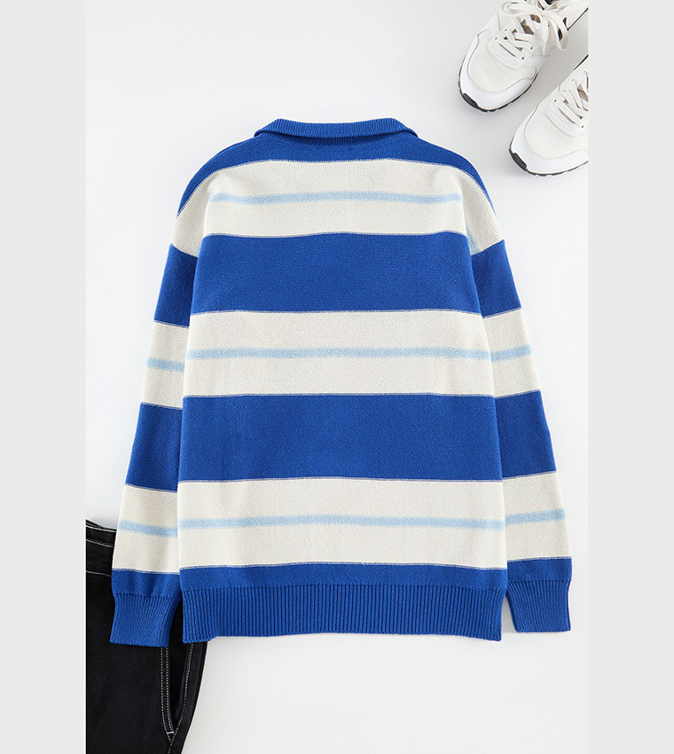 Color Block Oversized Polo Neck Sweater