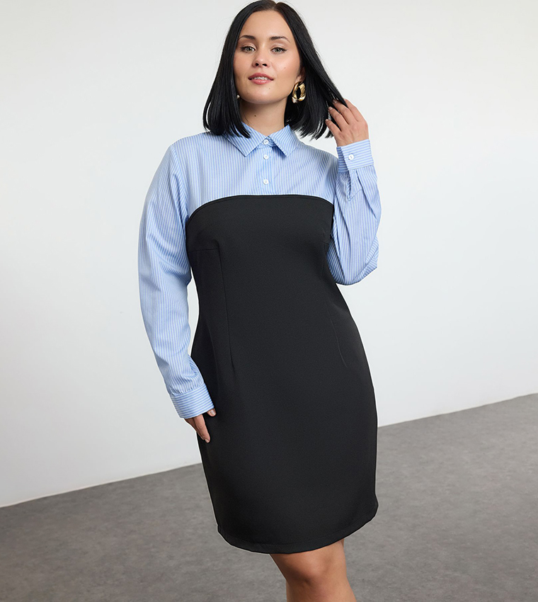 Curve Color Block Shirt Dress