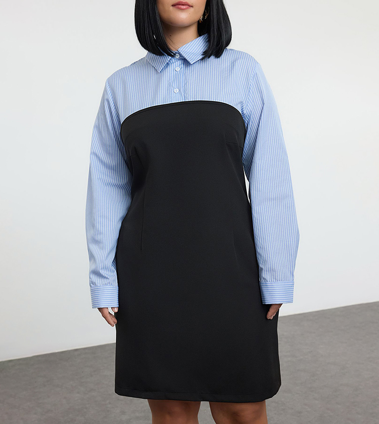 Curve Color Block Shirt Dress